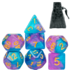 Conjunto Dados RPG Azul e Roxo + Bag de Couro