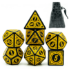 Conjunto Dados RPG Amarelo e Preto + Bag de Couro